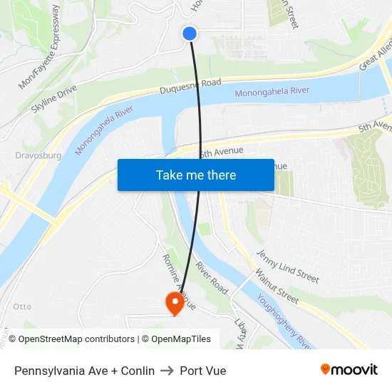 Pennsylvania Ave + Conlin to Port Vue map