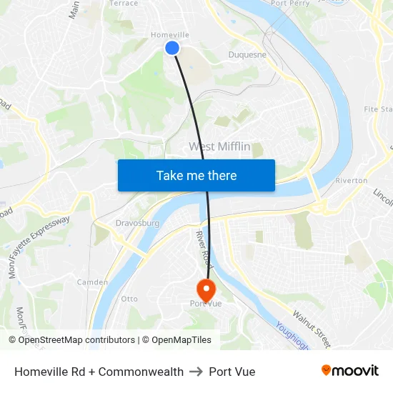 Homeville Rd + Commonwealth to Port Vue map