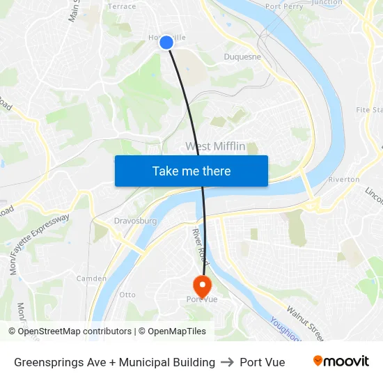 Greensprings Ave + Municipal Building to Port Vue map
