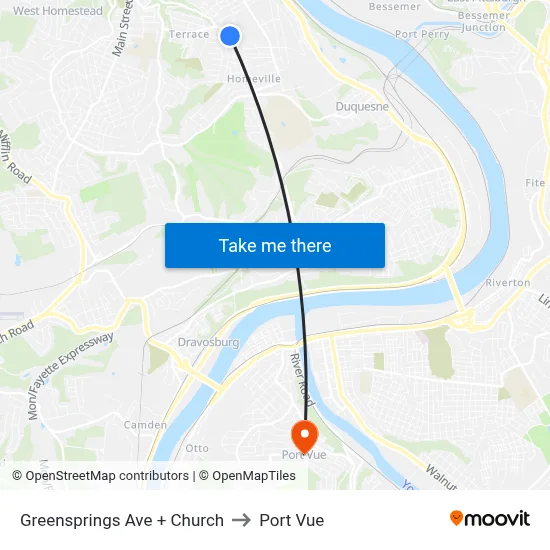 Greensprings Ave + Church to Port Vue map