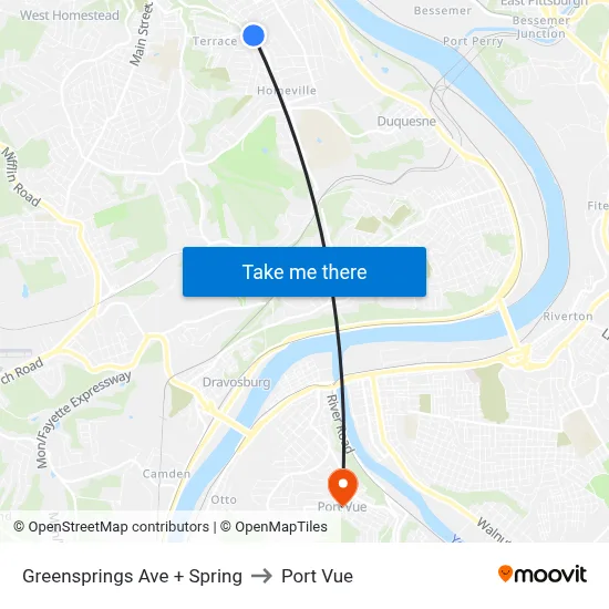 Greensprings Ave + Spring to Port Vue map