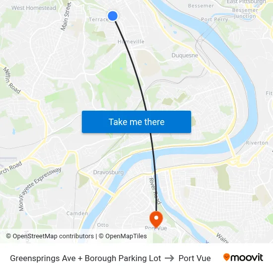 Greensprings Ave + Borough Parking Lot to Port Vue map