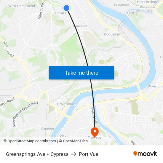 Greensprings Ave + Cypress to Port Vue map