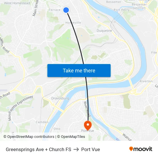 Greensprings Ave + Church FS to Port Vue map