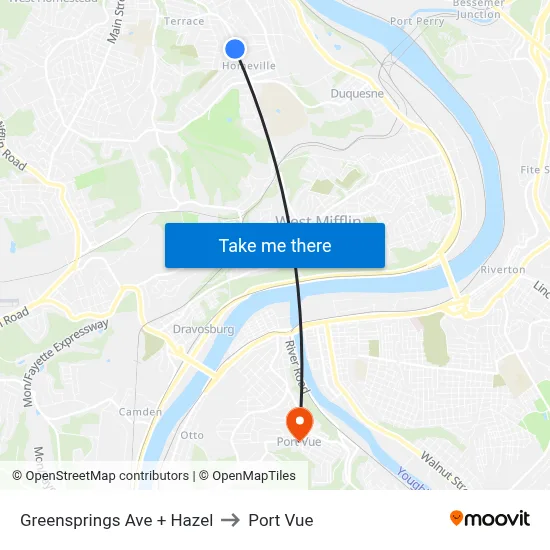 Greensprings Ave + Hazel to Port Vue map