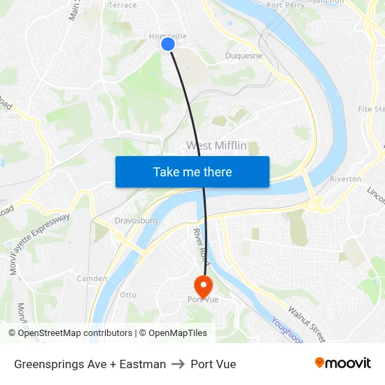 Greensprings Ave + Eastman to Port Vue map