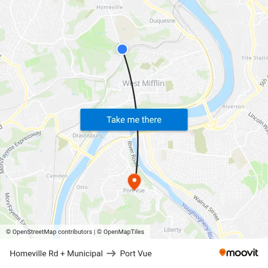 Homeville Rd + Municipal to Port Vue map