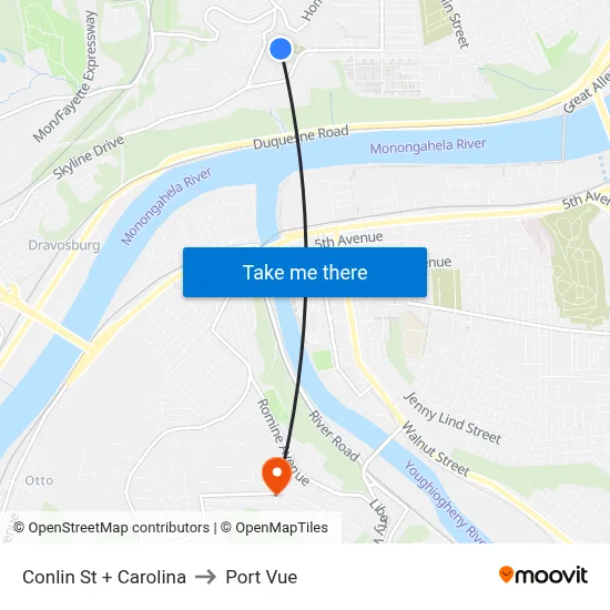 Conlin St + Carolina to Port Vue map