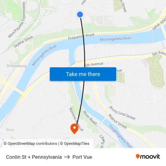 Conlin St + Pennsylvania to Port Vue map