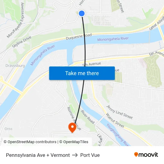 Pennsylvania Ave + Vermont to Port Vue map