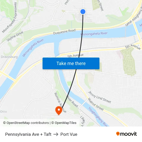 Pennsylvania Ave + Taft to Port Vue map