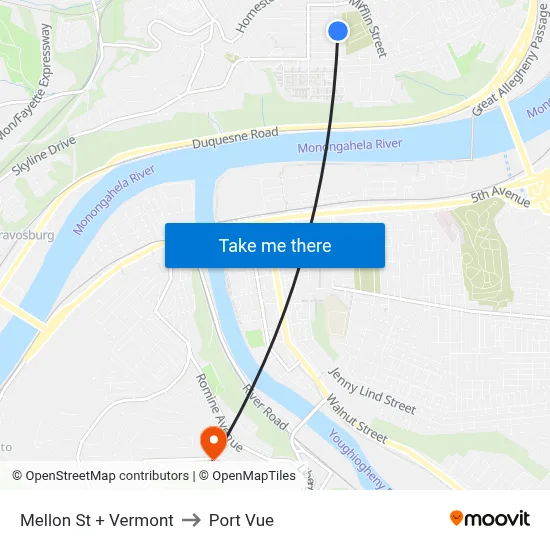 Mellon St + Vermont to Port Vue map
