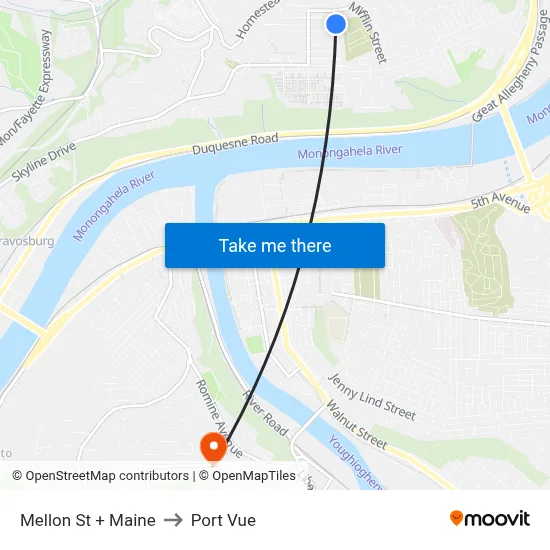 Mellon St + Maine to Port Vue map