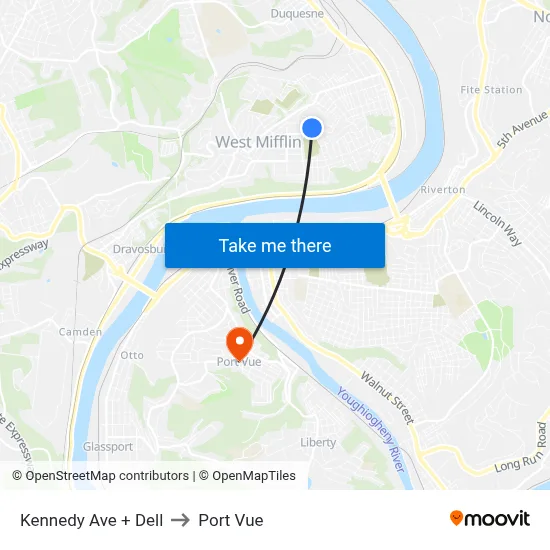 Kennedy Ave + Dell to Port Vue map