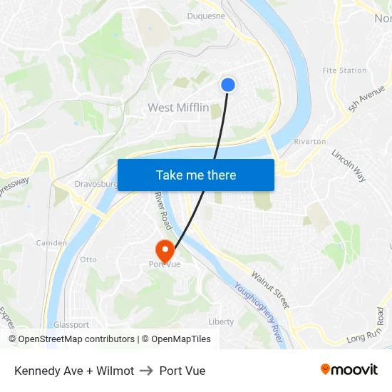Kennedy Ave + Wilmot to Port Vue map