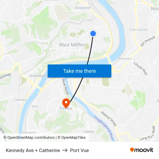 Kennedy Ave + Catherine to Port Vue map