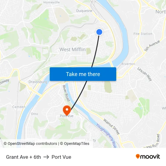 Grant Ave + 6th to Port Vue map