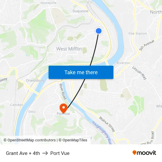 Grant Ave + 4th to Port Vue map