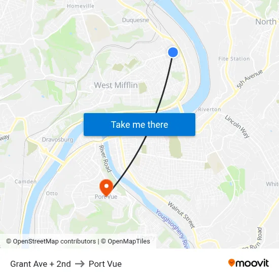 Grant Ave + 2nd to Port Vue map