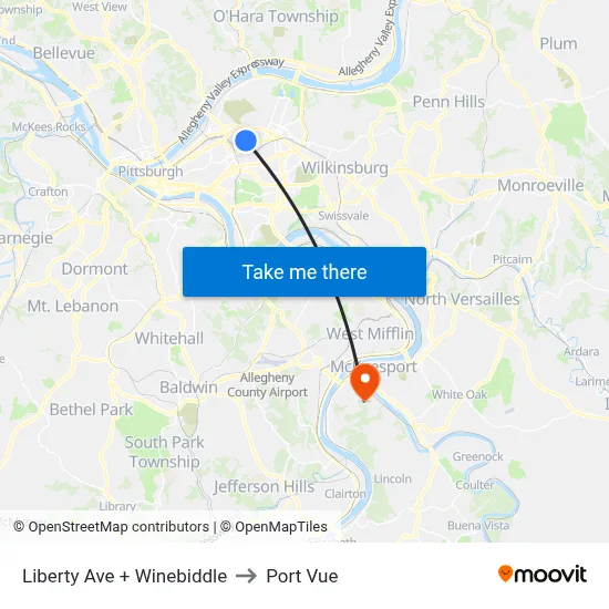 Liberty Ave + Winebiddle to Port Vue map