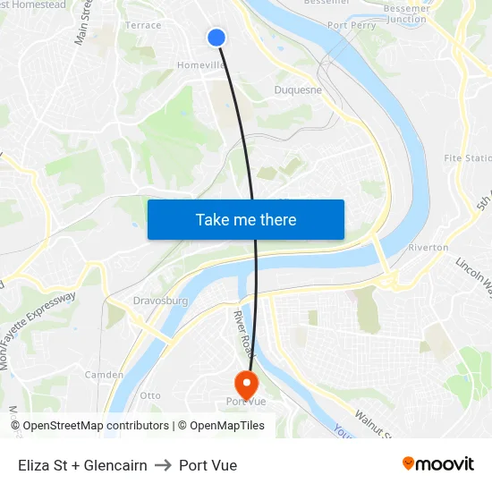 Eliza St + Glencairn to Port Vue map