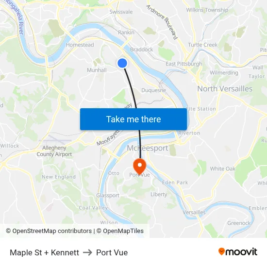 Maple St + Kennett to Port Vue map