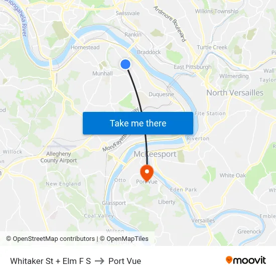Whitaker St + Elm F S to Port Vue map