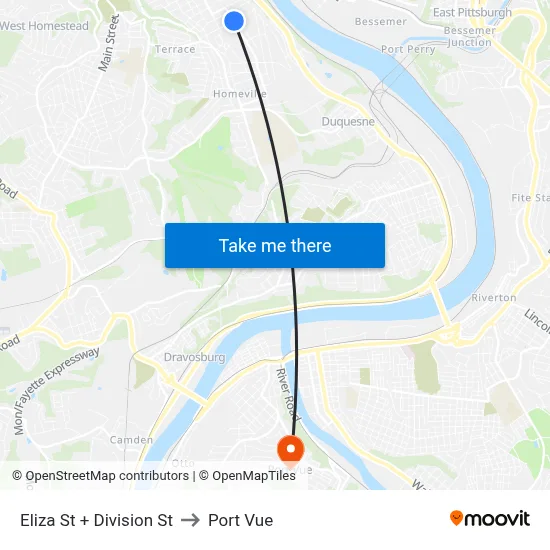 Eliza St + Division St to Port Vue map