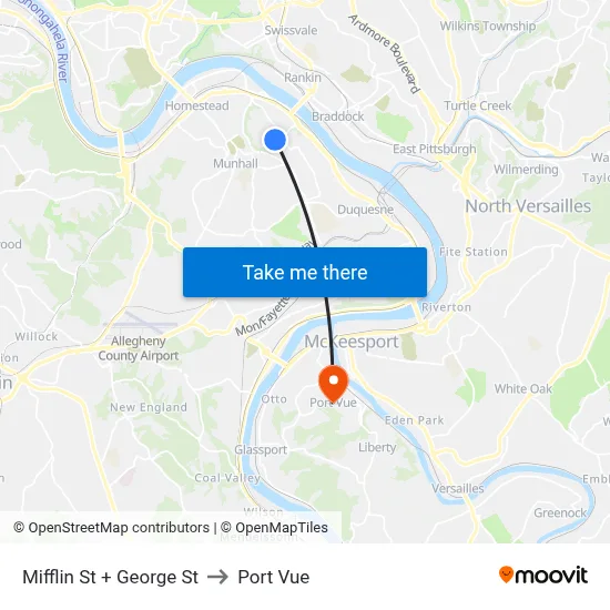 Mifflin St + George St to Port Vue map