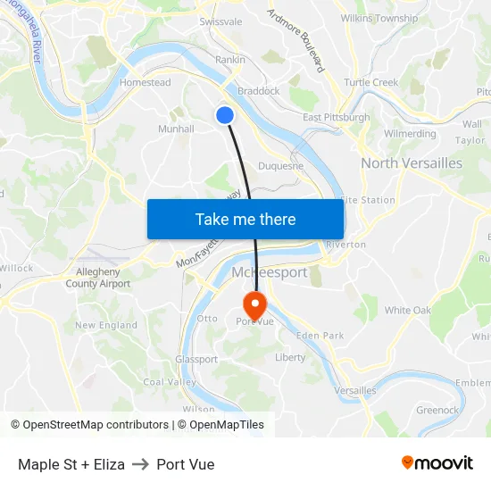 Maple St + Eliza to Port Vue map