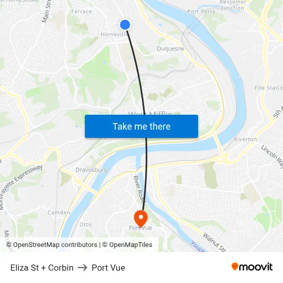 Eliza St + Corbin to Port Vue map