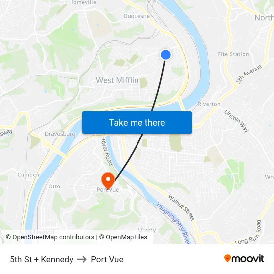 5th St + Kennedy to Port Vue map