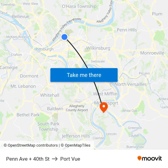 Penn Ave + 40th St to Port Vue map