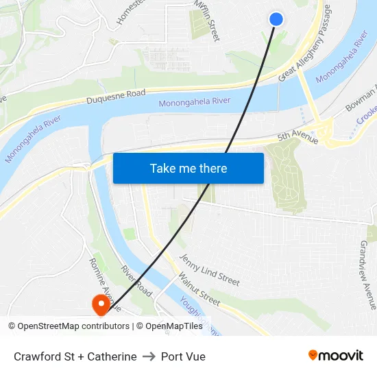 Crawford St + Catherine to Port Vue map