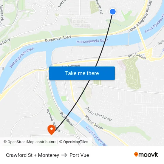 Crawford St + Monterey to Port Vue map
