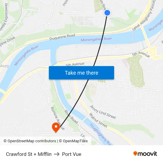 Crawford St + Mifflin to Port Vue map