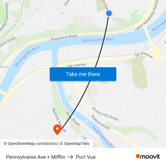 Pennsylvania Ave + Mifflin to Port Vue map