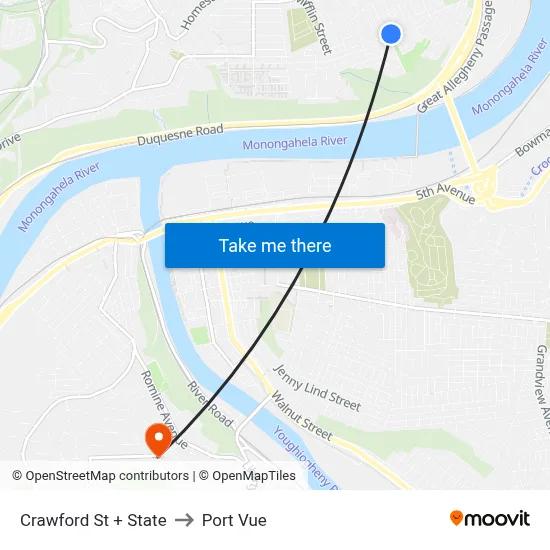 Crawford St + State to Port Vue map