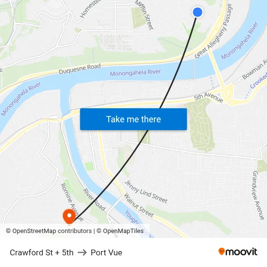 Crawford St + 5th to Port Vue map