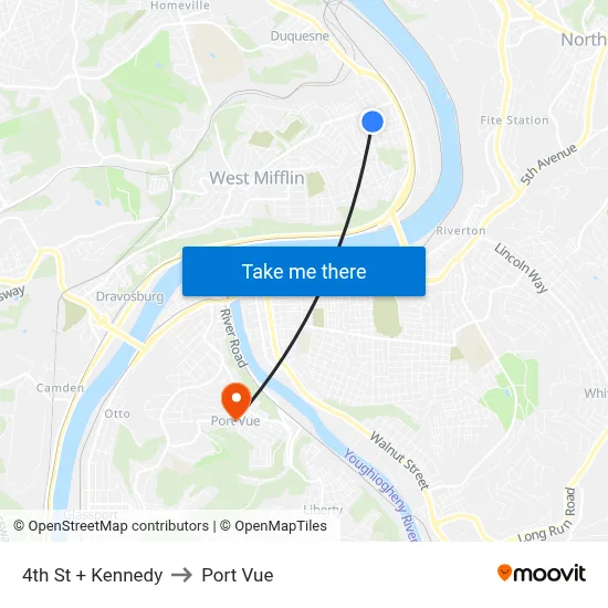 4th St + Kennedy to Port Vue map