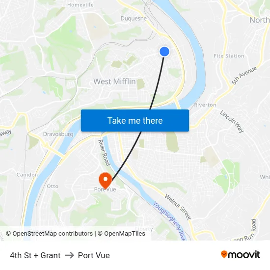 4th St + Grant to Port Vue map