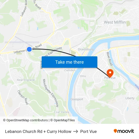 Lebanon Church Rd + Curry Hollow to Port Vue map