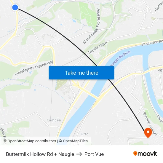 Buttermilk Hollow Rd + Naugle to Port Vue map