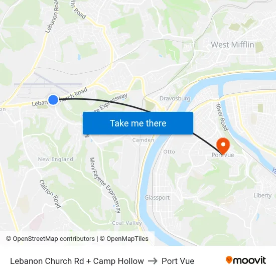 Lebanon Church Rd + Camp Hollow to Port Vue map