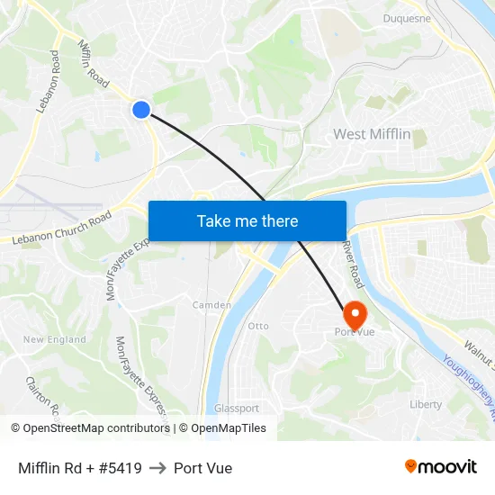 Mifflin Rd + #5419 to Port Vue map