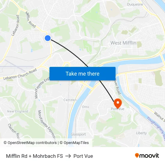 Mifflin Rd + Mohrbach FS to Port Vue map
