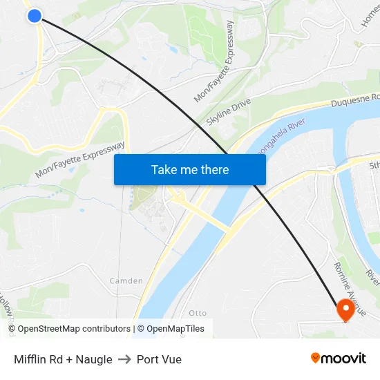 Mifflin Rd + Naugle to Port Vue map