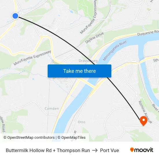 Buttermilk Hollow Rd + Thompson Run to Port Vue map