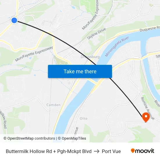 Buttermilk Hollow Rd + Pgh-Mckpt Blvd to Port Vue map