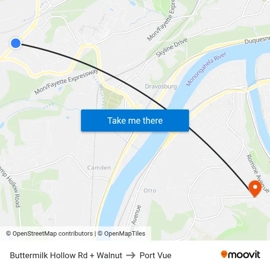 Buttermilk Hollow Rd + Walnut to Port Vue map